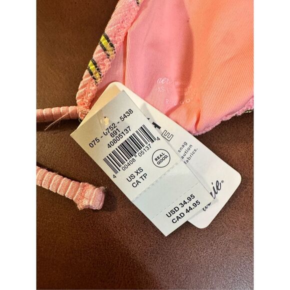 Aerie Offline Pink and Yellow Stripe Triangle Adjustable Bikini Top Size XS New - Picture 3 of 4